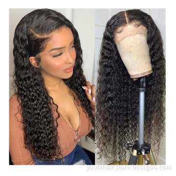 High Quality 30 Inch Malaysian Virgin Kinky Curly 4x4 Lace Closure Human Hair Natural Color HD Lace Closure Wig for Black Women